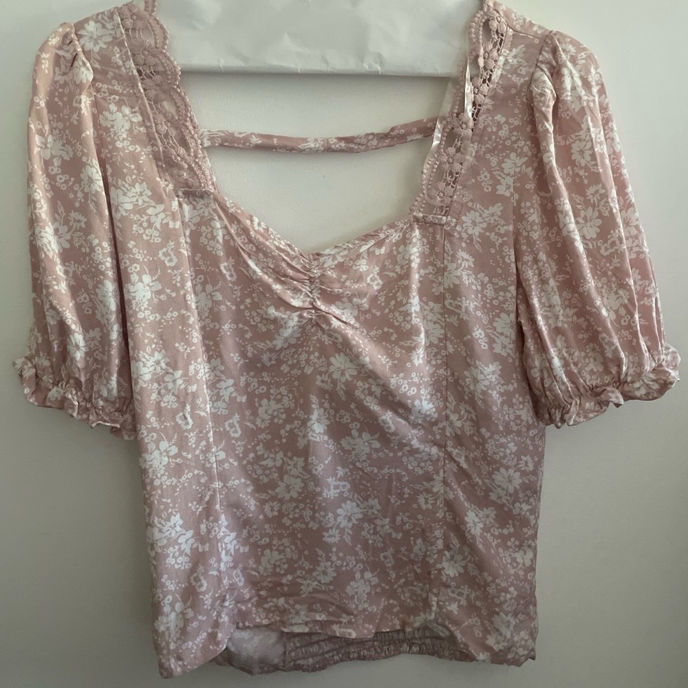 Blush pink shirt with white floral print